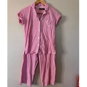 Lauren Ralph Lauren Short Sleeve Notch Collar PJ Set Pink Stripe Small